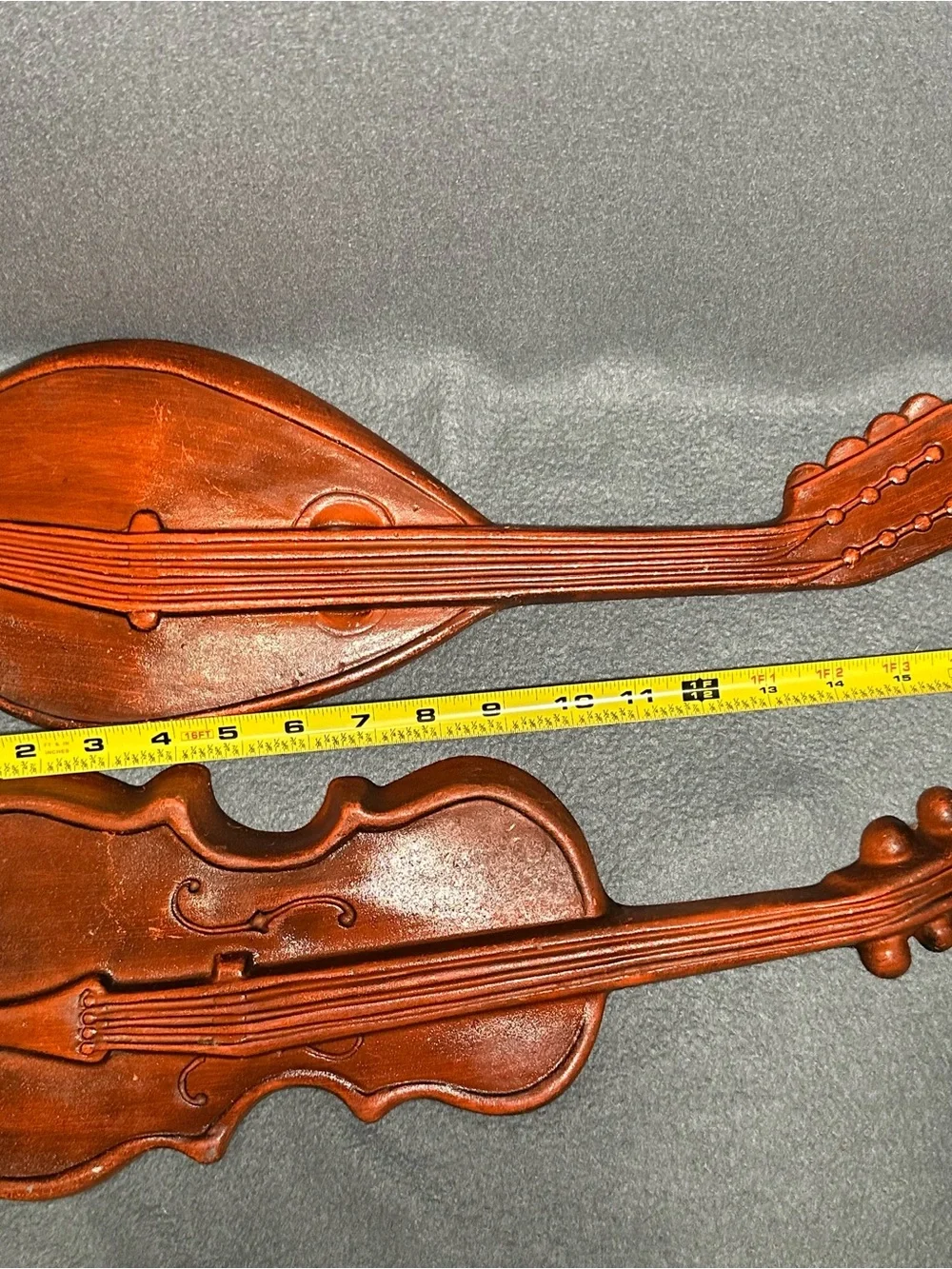 MCM- Rust Brown Decorative Wall Violin and Lute Set - cast metal